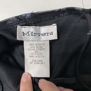 Mirrors Dress Womens Medium Black Glitter Floral Maxi Tank Handkerchief Hem USA